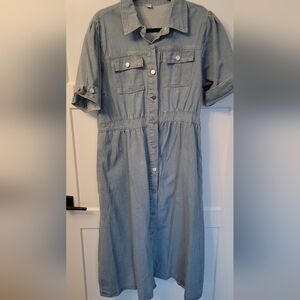 Button-Front Light Blue Denim Dress